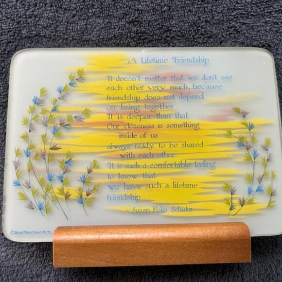 Vintage Glass and Wood Friendship Desk Plaque by Papel - Picture 2 of 5